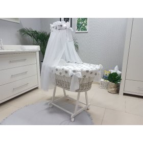 Proutěná postýlka s výbavou pro miminko - šedé sovy, BabyWorld
