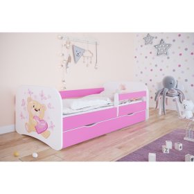 Dětská postel se zábranou Ourbaby - Medvídek - růžová
