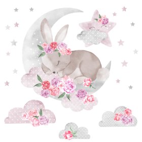 Samolepka na zeď Spící králíček - růžová 
