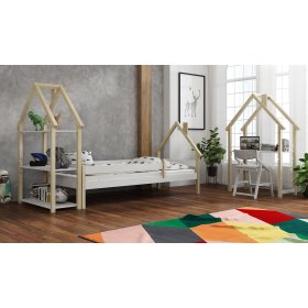 Dětská postel domeček Ollie SCANDI - bílá-přírodní