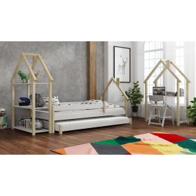 Dětská postel domeček Ollie SCANDI - bílá-přírodní, Litdrew