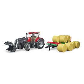 Bruder Traktor Case IH Optum 300 CVX s čelním nakladačem a přepravníkem na balíky, Bruder