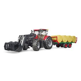 Bruder Traktor Case IH Optum 300 CVX s čelním nakladačem a přepravníkem na balíky, Bruder
