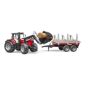 Bruder Traktor Massey Ferguson 7480 s čelním nakladačem a přepravníkem klád