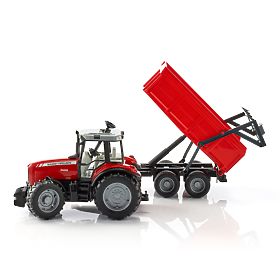 Bruder Traktor MASSEY FERGUSON se sklopným vozem červený, Bruder