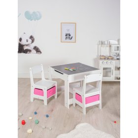 Ourbaby dětský stůl s židlemi s růžovými boxy
