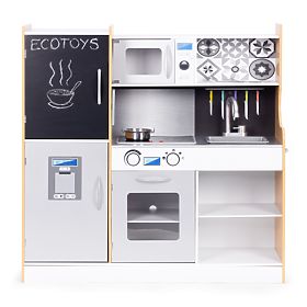 Dětská kuchyňka se zvukem a LED tabule křídová kovové doplňky MDF +3 roky ECOTOYS