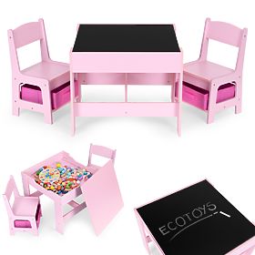 Dětská sada nábytku stůl + 2 židle tabule růžová ECOTOYS