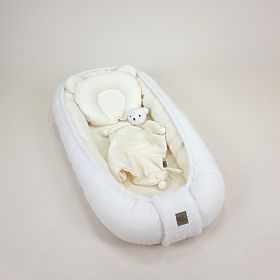 Dětské hnízdečko Teddy z mušelínu a beránka - ecru
