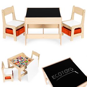 Dětský nábytkový set stůl + 2 židle s tabulí ECOTOYS