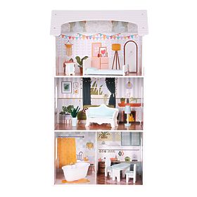 Domeček pro panenky Alice 3 patra 4 pokoje sada 9 nábytků ECOTOYS, EcoToys