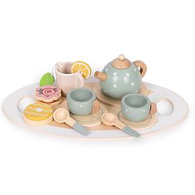 Dřevěná čajová sada konvička šálky 14 kusů ECOTOYS, EcoToys