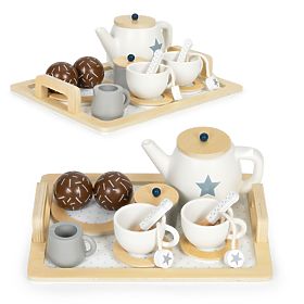 Dřevěná čajová sada konvička šálky 17 prvků ECOTOYS, EcoToys