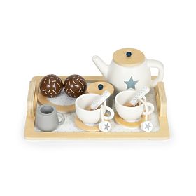 Dřevěná čajová sada konvička šálky 17 prvků ECOTOYS, EcoToys