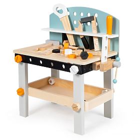 Dřevěná dílna pro děti, pracovní stůl s nástroji, 38 prvků ECOTOYS