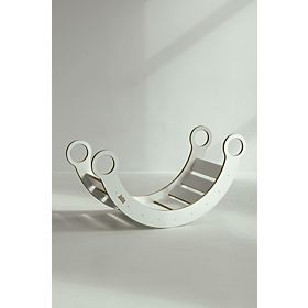 Dřevěná Montessori houpačka se skluzavkou/lezeckou stěnou L - bílá