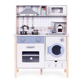 Dřevěná kuchyňka pro děti zvuky LED trouba pračka kuchyňské doplňky ECOTOYS, EcoToys