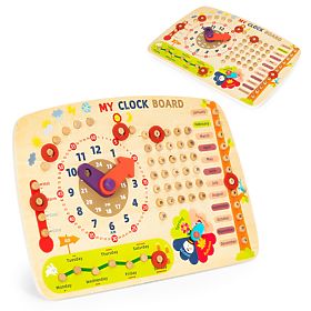 Dřevěná manipulační tabule pro děti kalendář hodiny ECOTOYS, EcoToys