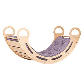 Dřevěná montessori houpačka s šedým polštářem - 100 cm