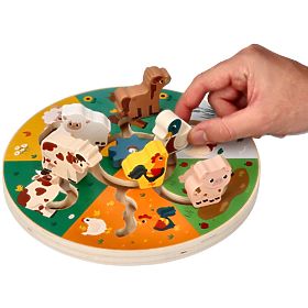 Dřevěná posouvací hra - zvířata z farmy, AdamToys