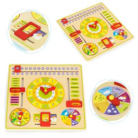 Dřevěná vzdělávací manipulační tabule kalendář hodiny ECOTOYS