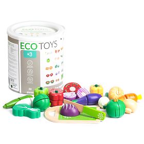 Dřevěná zelenina na krájení pro děti 20 kusů ECOTOYS, EcoToys