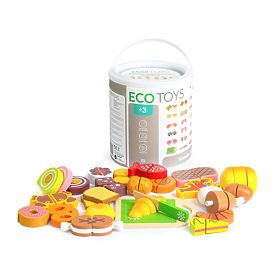 Dřevěné jídlo na krájení 23 kusů ECOTOYS, EcoToys