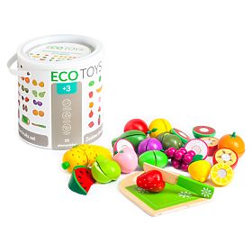Dřevěné ovoce na krájení 20 kusů ECOTOYS, EcoToys