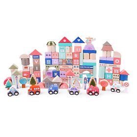 Dřevěné vzdělávací kostky město s podložkou 115 ks ECOTOYS