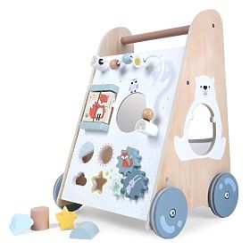 Dřevěný chodítko pro děti s pohyblivými prvky ECOTOYS