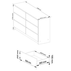 Komoda K 140 cm 6 zásuvek PK bílá-grafitová šedá