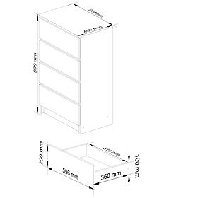 KOMODA K 60 cm 4 ZÁSUVKY PK OLŠE