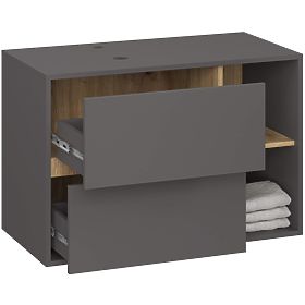 KOUPELNOVÁ SKŘÍŇKA POD UMYVADLO S OTVORY VAMI W90 UM 2SZ 2P GRAFIT ŠEDÁ / DUB ARTISAN