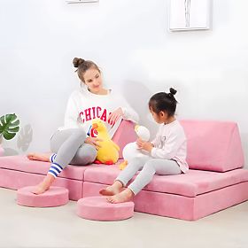 Modulární dětské křeslo DIY 8 měkkých polštářů skládací - růžové ECOTOYS