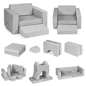 Modulární dětské křeslo DIY 8 měkkých polštářů skládací - šedá ECOTOYS