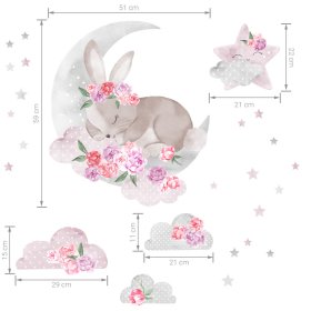 Samolepka na zeď Spící králíček - růžová 