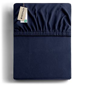 Prostěradlo AMBER barva námořnická modrá klasický styl materiál jersey 80-90x200 DecoKing