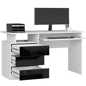 PSACÍ STŮL CLP 135cm PK BÍLÝ / ČERNÝ LESK
