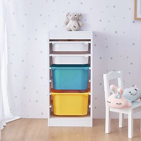 Regál s úložnými boxy Tower - modrá / žlutá