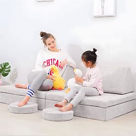 Skládací modulární pohovka pro děti velká 2místná DIY 10 měkkých polštářů - šedá ECOTOYS