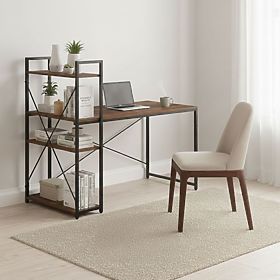 Školní počítačový stůl 120x60 cm s regálem a 3 policemi tmavý ořech loft ModernHome