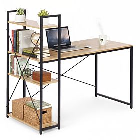 Školní počítačový stůl 120x60 cm s regálem se 3 policemi loft světlý dub ModernHome