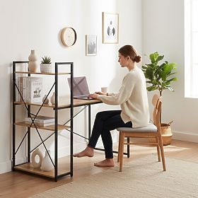 Školní počítačový stůl 120x60 cm s regálem se 3 policemi loft světlý dub ModernHome