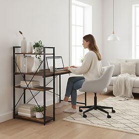 Školní počítačový stůl 120x60 cm s regálem se 3 policemi, starožitný ořech, loft ModernHome