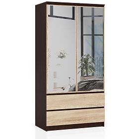 SKŘÍŇ S 90 cm 2 DVEŘE 2 ZÁSUVKY 2 ZRCADLA PK WENGE / SONOMA