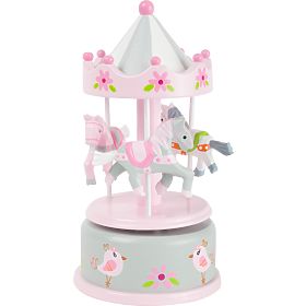 small foot Hrací skříňka koníčkový kolotoč růžový