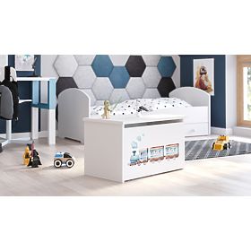 Truhla na hračky Daria bílá s potiskem Vlak