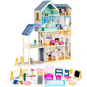 Velký dřevěný domeček pro panenky 138 cm Rezidence Maya 28 ks ECOTOYS