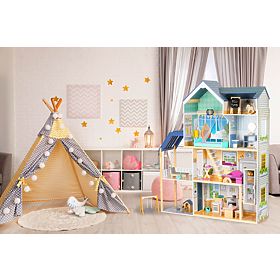 Velký dřevěný domeček pro panenky 138 cm Rezidence Maya 28 ks ECOTOYS