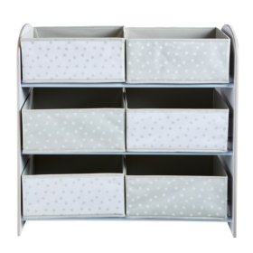 Organizér na hračky s šedými a bílými boxy